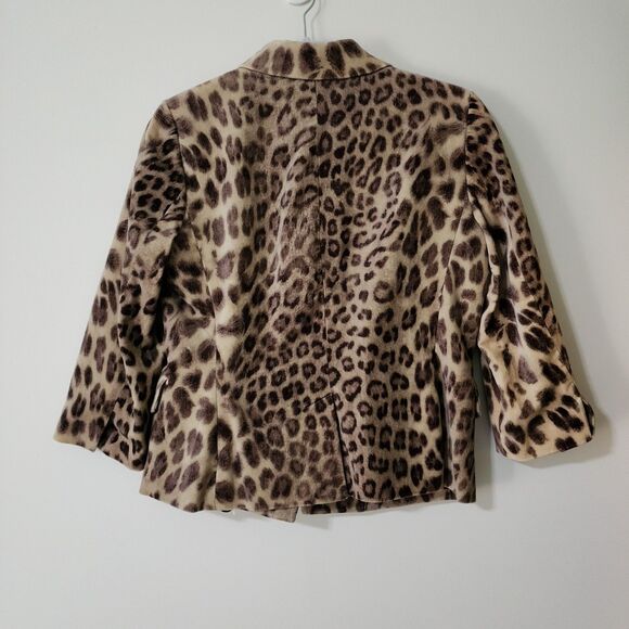 NWT $189 Talbots Womens Fuzzy Animal Print 3/4 Sleeve Jacket beige Brown Size 12 - Picture 3 of 7